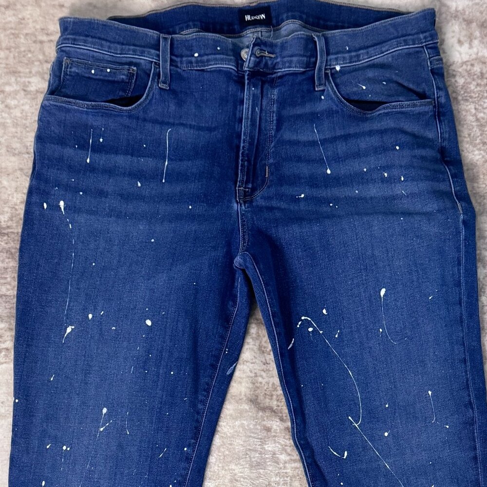 Hudson Jeans Brand Zane Reflex Skinny Denim Jeans w/ Paint Spatter, 38x32